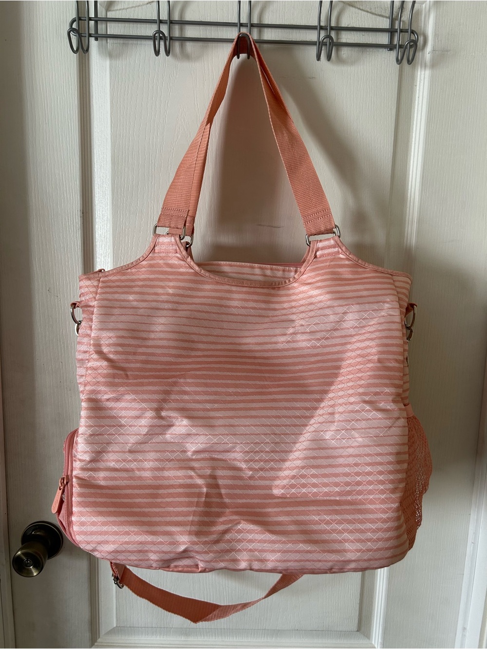 Thirty-One 31 Peach/Light Pink Stripe Big Multi Use Tote Bag - Picture 5 of 13